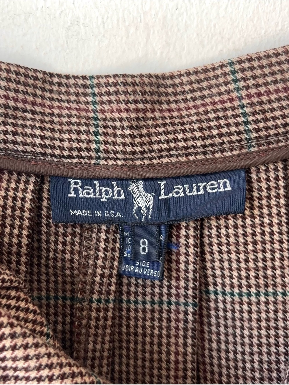 Vintage Ralph Lauren Blue Label 100% Wool Houndstooth Skirt Sz 8 Pleated MiUSA - Picture 5 of 16